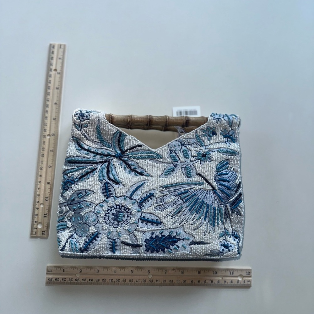 VIRAL BEADED BAG!!Embroidered with bead accent Floral Handbag with Bamboo Handle